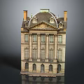 Classical Stone Building With Multi Story Columns Ornate Windows Twin Chimneys And Decorative Roof