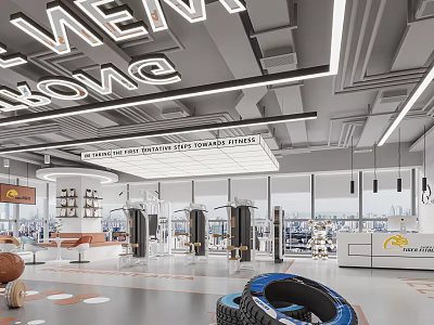 Modern Fitness Gym Interior With Workout Equipment Training Tires And Bright Lighting 3d model
