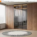 Modern Wooden Wardrobe Interior With Glass Doors Hanging Shirts Storage Boxes And Drawers