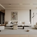 Modern Living Room Interior With White Sofa Coffee Table Decorative Painting Floor Lamp And Plant
