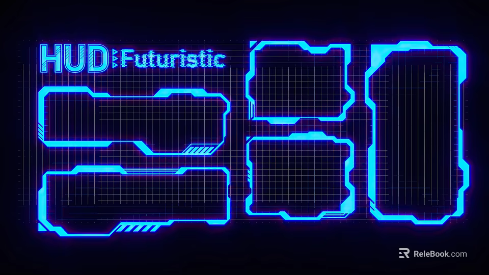 Futuristic Neon Blue Lines With Grid Patterns In Digital Frame Design 3d model 