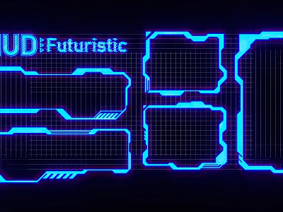 Futuristic Neon Blue Lines With Grid Patterns In Digital Frame Design 3d model