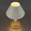 Elegant Table Lamp With Gold Base White Body And Striped Fabric Shade