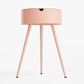 Pink Round Side Table With Single Drawer And Slender Legs 3d model