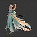 Elegant Traditional Robe With Light Blue White Flowing Sleeves And Gold Accents