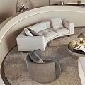 Elegant Modern Sofa and Coffee Table Set With Curved Design White Upholstery and Gray Chairs