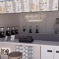 Modern Milk Tea Shop Interior With Counter Menu Board Coffee Machine And Seating Area