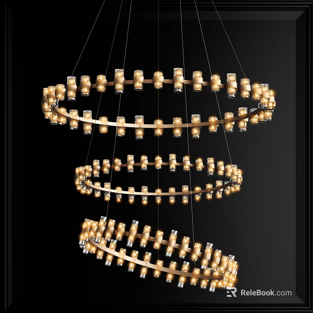 Multi Tiered Circular Crystal Chandelier With Gold Frame And Illuminated Beads 3d model 