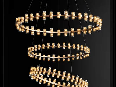 Multi Tiered Circular Crystal Chandelier With Gold Frame And Illuminated Beads 3d model