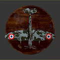 Camouflage Airplane Model With Red Propeller On Wooden Base And Wing Insignia