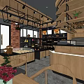 Dessert Shop Interior With Wooden Counter Fresh Pastries Display Cases And Brick Walls