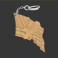 Decorative Golden Keychain Featuring Eagle Design And Grid Pattern Metal Ring 3d model