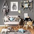 Cozy Light Colored Two Seater Sofa With Pillows And Alphabet Blocks In Kids Room