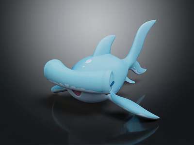 Blue Shark Game Movie Character With Friendly Smile And Cartoon Style Design 3d model