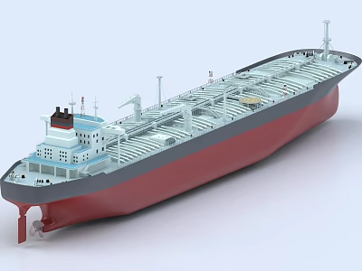 Large Oil Tanker Ship With Red And Gray Hull White Superstructure And Deck Equipment 3d model
