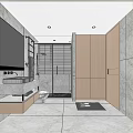 Modern Bathroom Interior With Marble Sink Glass Shower And Wooden Cabinets