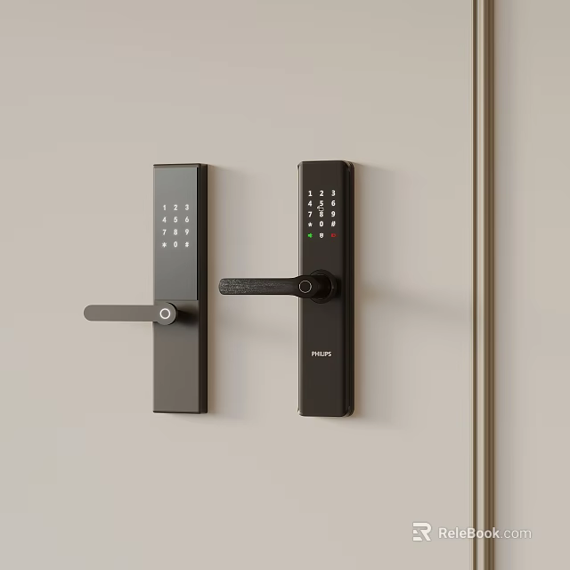 Black Smart Door Locks With Digital Keypad And Handle On Light Door 3d model 