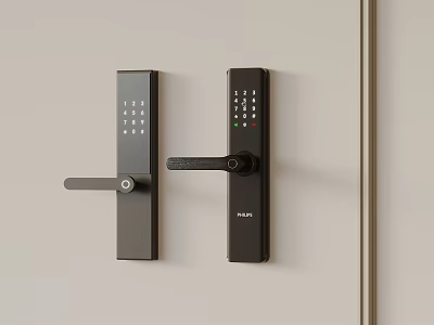 Black Smart Door Locks With Digital Keypad And Handle On Light Door 3d model