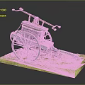 Vintage Hand Cart Model With Green Wheels Metal Structure And Grass Base