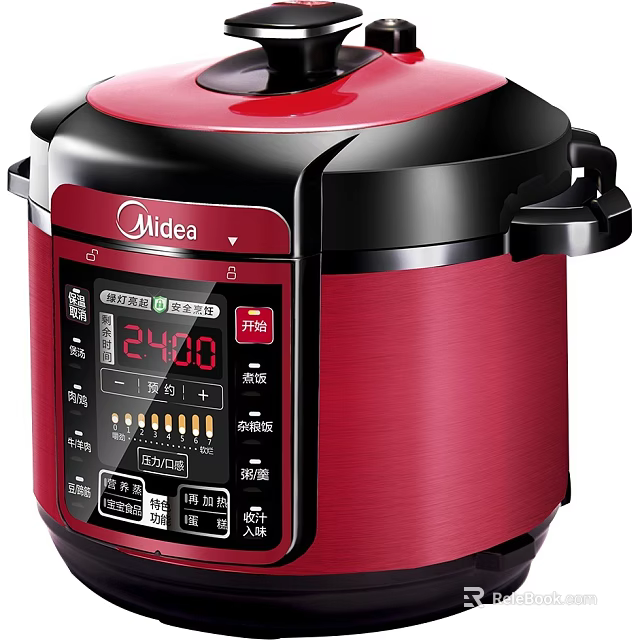 Midea Red And Black Electric Pressure Cooker With Digital Display And Control Panel 3d model 