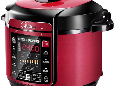 Midea Red And Black Electric Pressure Cooker With Digital Display And Control Panel 3d model
