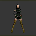 Game Movie Character In Green Black Outfit With Golden Long Boots And Horned Headpiece