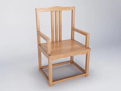 Oak Armchair With Slatted Backrest And Wooden Frame For Home Decor 3d model