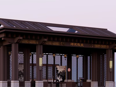 Classical Chinese Garden Landscape Featuring Traditional Carved Roof Lattice Windows And Decorative Columns 3d model