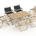 Folding Outdoor Table and Chairs Set with Wooden Top and Metal Frame Black Beige Seats