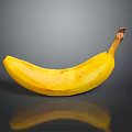 Fresh Yellow Banana with Brown Spots on Black Background and Clear Reflection