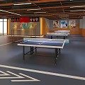 Indoor Sports Fitness Space With Ping Pong Tables Display Area And Arrow Floor Signs