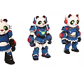 Cute Panda Robot Game And Movie Character With Blue White Armor And Various Poses