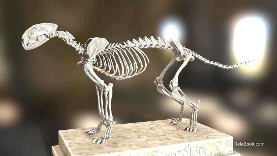 Detailed Animal Skeleton Display Featuring Anatomical Structure On Marble Base 3d model 
