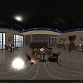 Traditional Chinese Bar Interior Featuring Dragon Decor Wooden Tables And Ambient Lighting