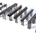 Industrial Metal Pipes with Support Structures and Various Sizes Arranged Layout