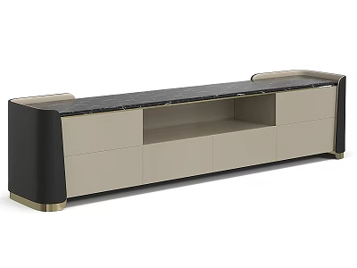 Elegant Modern TV Stand With Marble Top Drawers And Open Shelf Design 3d model