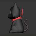 Black Cat Doll With Red Scarf In Sitting Pose And White Eyes