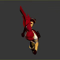 Red Haired Woman In Red And Yellow Outfit Standing And Pointing Forward