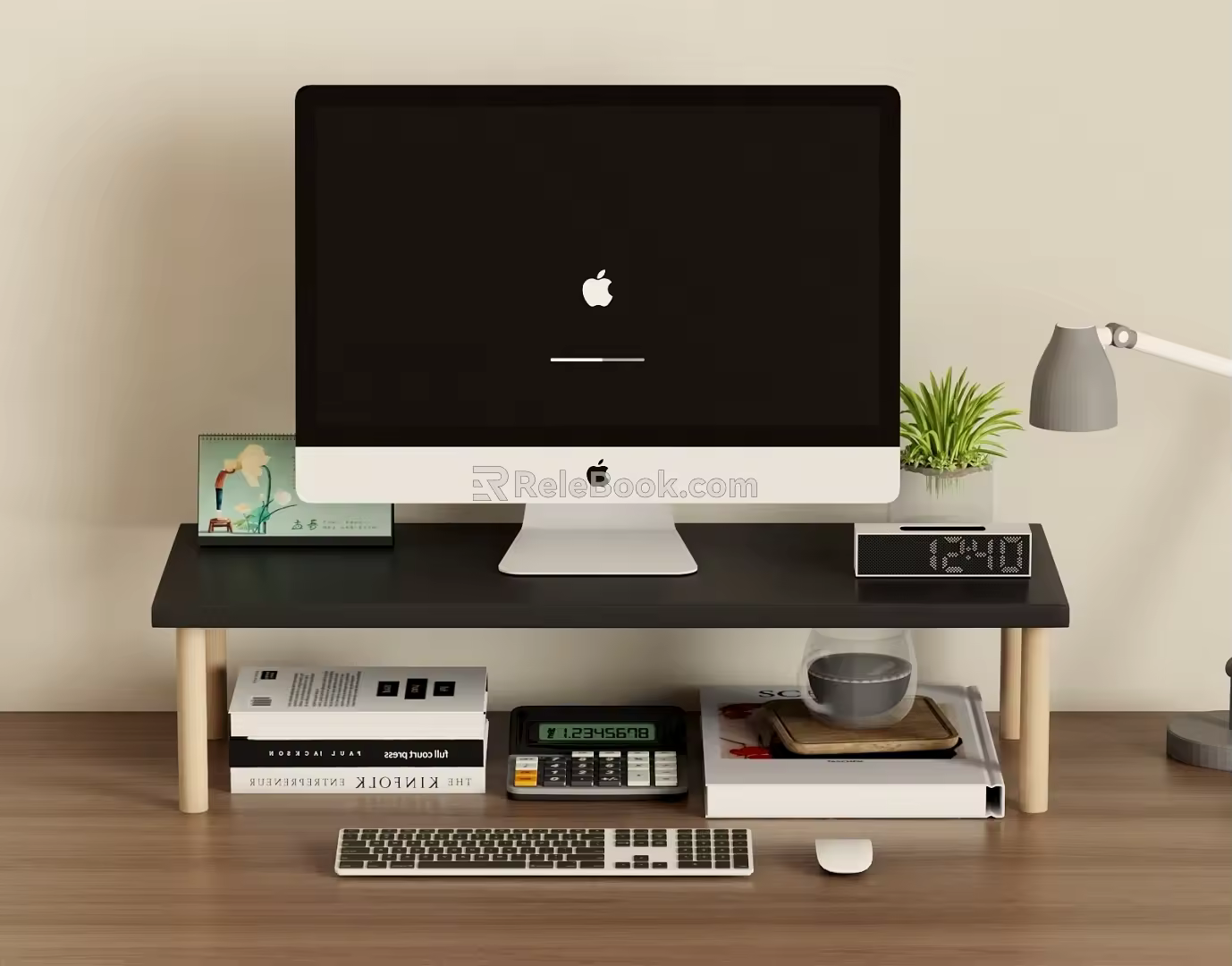 Black Solid Wood Computer Elevated Rack Physical Storage Rack Partition Desk Shelf Nordic Style Desktop Ornaments Layered Storage Shelf 3d model