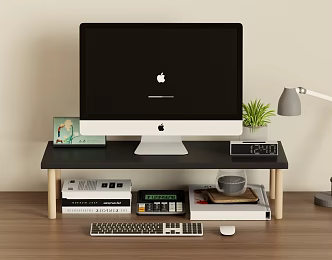 Black Solid Wood Computer Elevated Rack Physical Storage Rack Partition Desk Shelf Nordic Style Desktop Ornaments Layered Storage Shelf 3d model