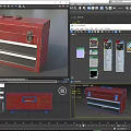 Red Toolbox For Hardware Tools With Metal Latches Handle And White Stripes