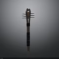 Traditional Long Handle Weapon with Multiple Spikes and Decorative Red Black Stripes