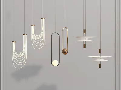 Stylish Modern Pendant Lights with Diverse Geometric Shapes Metal Frames and Soft Illumination 3d model