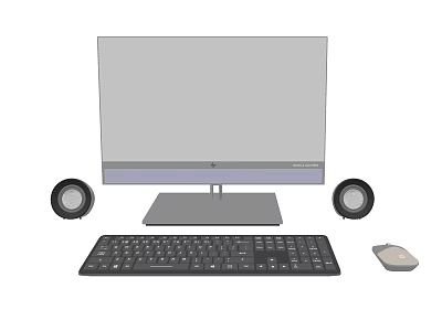Modern Desktop Computer Setup With Monitor Stand Keyboard Mouse And Speakers 3d model