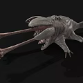 Sci Fi Monster Creature With Large Mouth Sharp Teeth And Long Claws On Black Background