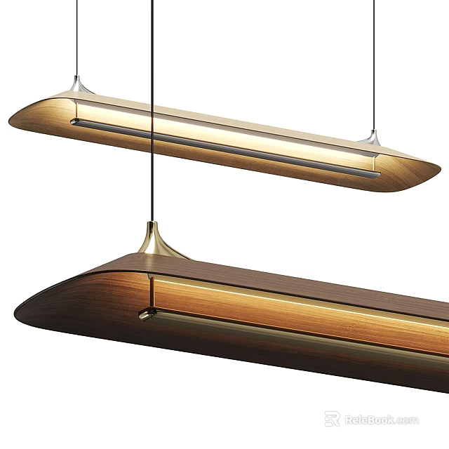 Modern Linear Pendant Lights With Wooden And Metal Design For Warm Contemporary Interior Lighting 3d model