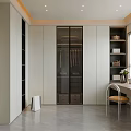 Modern Walk in Closet Interior Design With Glass Front Cabinets Dressing Table And Chair
