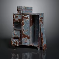 Vintage Rustic Cabinet With Chipped Blue Paint Multiple Drawers And Open Compartment