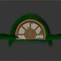 Cartoon Scene With Small House Grass Roof Arched Entrance And Stone Path