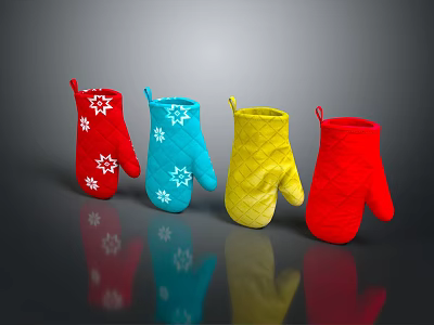 Colorful Oven Mitts with Snowflake Patterns and Quilted Design for Kitchen Use 3d model